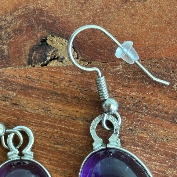 925 Sterling Silver Natural Dangle Amethyst Oval Gemstone Earrings Boho - Picture 6 of 7